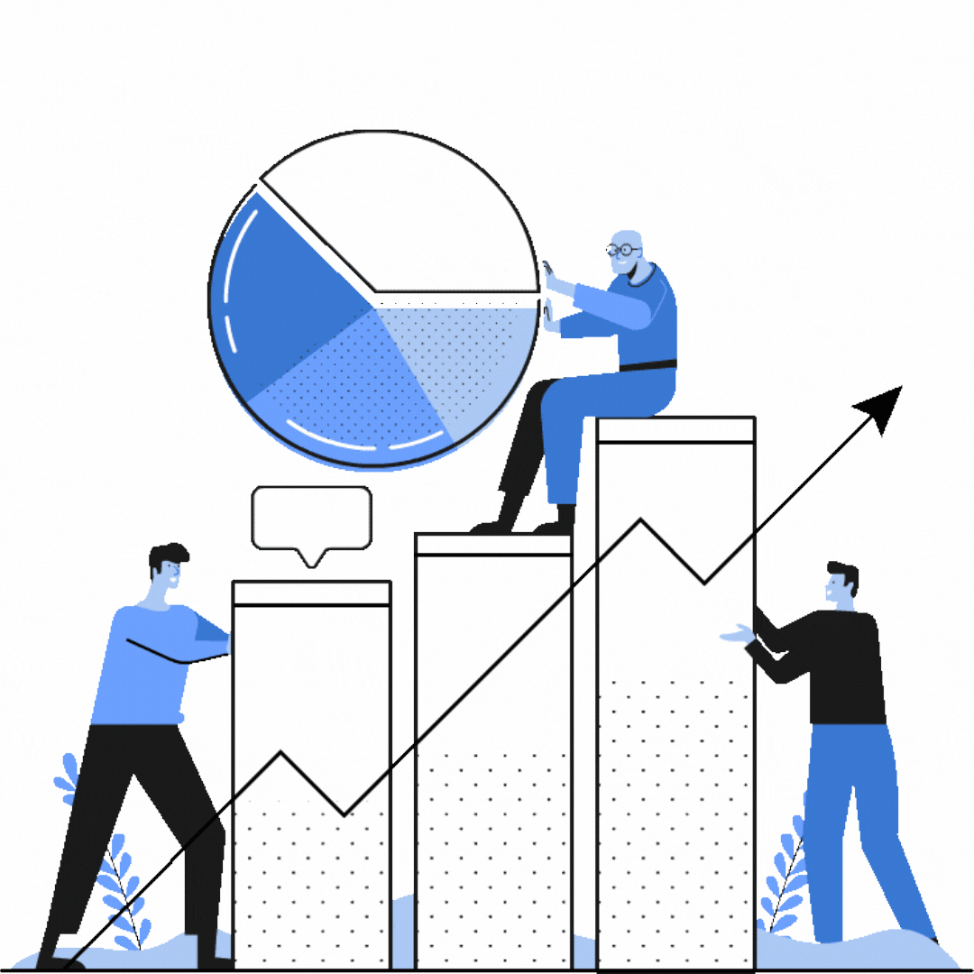 Team interacting with charts